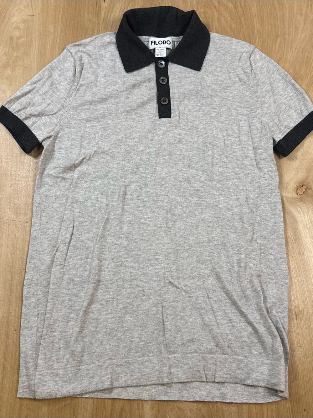 FILORO Mens Gray/Black Solid Cotton Cashmere Short Sleeve Polo Shirt Size Small.